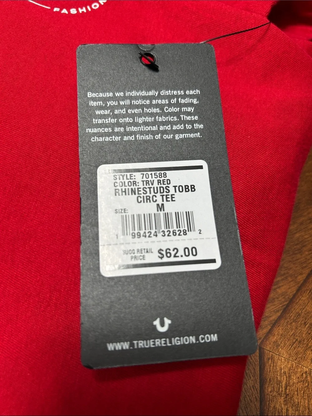 True Religion Red Short Sleeve Graphic Tee with White Back Logo